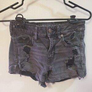 AE Black Distressed Midi Shorts